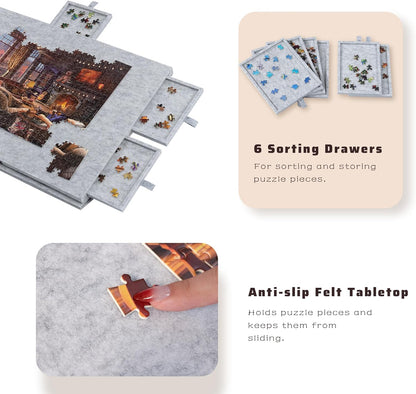 Lavievert Tilting Puzzle Board with 2-in-1 Designed Stand & Cover, Super Lightweight Felt Puzzle Plateau with 6 Drawers for Adults, Portable Jigsaw Puzzle Table for Up to 1000 Pieces – Light Gray