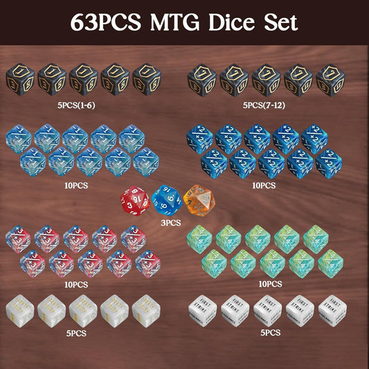 63 PCS MTG Dice Counters Set with Bulk Abilities Keywords Counters, MTG Life Counters for Games, MTG Accessories
