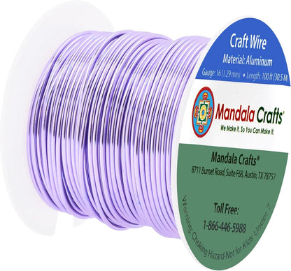 Mandala Crafts 16 Gauge Anodized Aluminum Craft Wire for Jewelry Making - 100 FT Colored Flexible Lavender Wire - Bendable for Bonsai Armature Crafting Sculpting - Crafty Corner