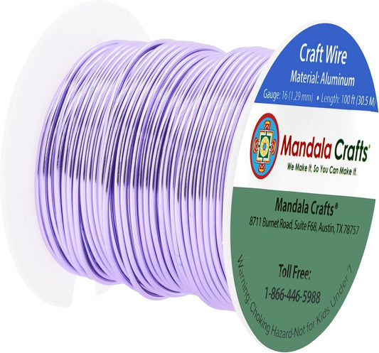 Mandala Crafts 16 Gauge Anodized Aluminum Craft Wire for Jewelry Making - 100 FT Colored Flexible Lavender Wire - Bendable for Bonsai Armature Crafting Sculpting - Crafty Corner
