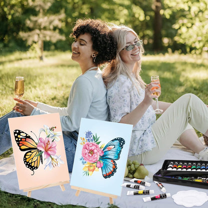 Cholemy 36 Pcs Paint and Sip Kit for Adults 8''x10'' Pre Drawn Canvas for Painting DIY Afro Acrylic Painting Kit Wood Easel Brushes Date Night Bulk for Christmas Party Gifts(Butterfly) - Crafty Corner