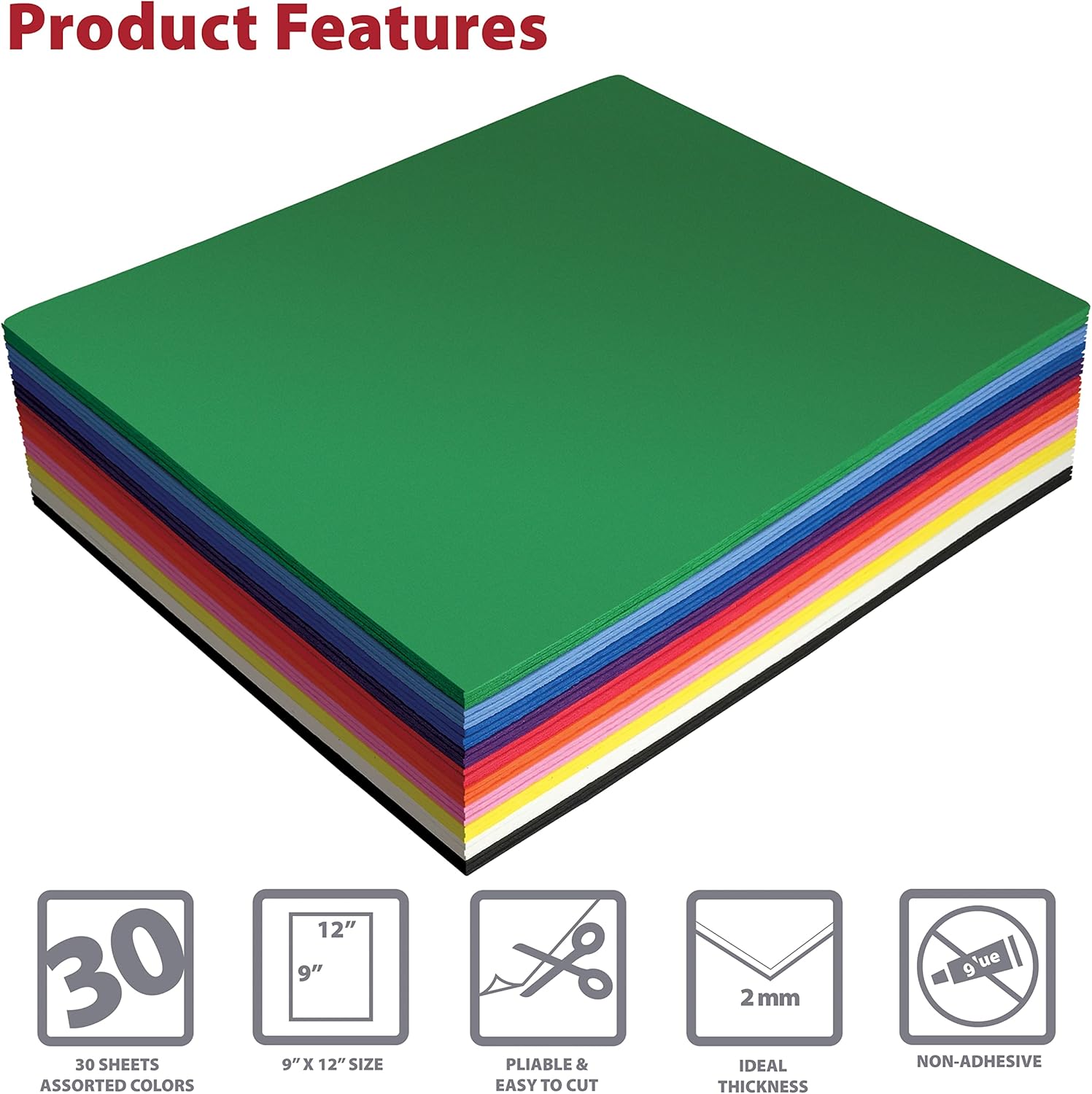 Better Office Products 30 Pack EVA Foam Sheets, 9 x 12 Inch, Assorted Colors (10 Colors), 2mm Thick, for Arts and Crafts, 30 Sheets - Crafty Corner