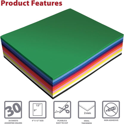 Better Office Products 30 Pack EVA Foam Sheets, 9 x 12 Inch, Assorted Colors (10 Colors), 2mm Thick, for Arts and Crafts, 30 Sheets - Crafty Corner