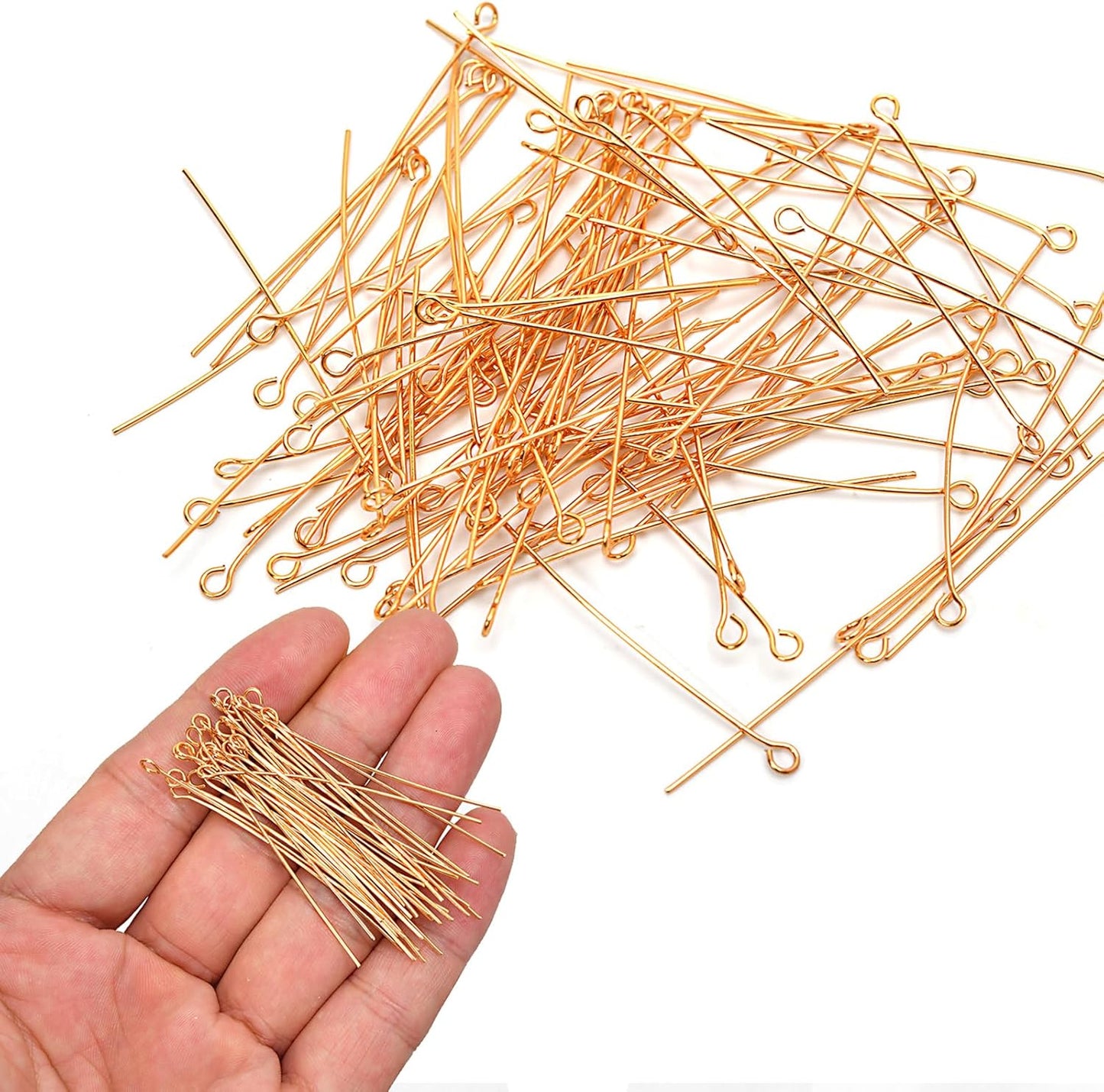 100pcs 18K Gold Filled Eye Pins Non Tarnish Craft Earring Bracelet Jewelry Making Accessories Supplies (50mm (1.96in), Gold-Eye Pin) - Crafty Corner