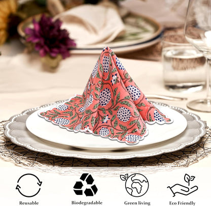 Ridhi Cloth Napkins 100% Pure Cotton Farmhouse Wedding Dinner Napkins for Halloween, Thanksgiving, Holiday Daily Wedding uses Napkins (6-9"x9" Cocktail Napkin, Dark Salmon Pink)
