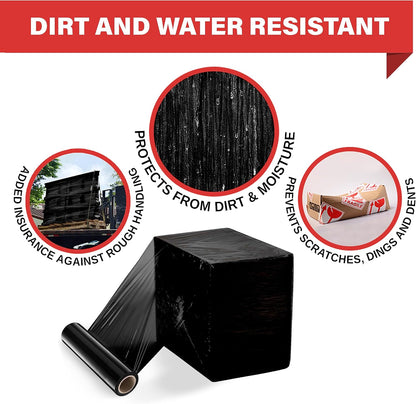 Simply Cool Black Stretch Wrap Industrial Strength Extra Thick 17.5" 1100 SqFt 80 Gauge (20 Micron) Shrink Wrap Roll for Moving Supplies, Furniture, Pallets, Plastic Wrap for Packing, Stretch Film