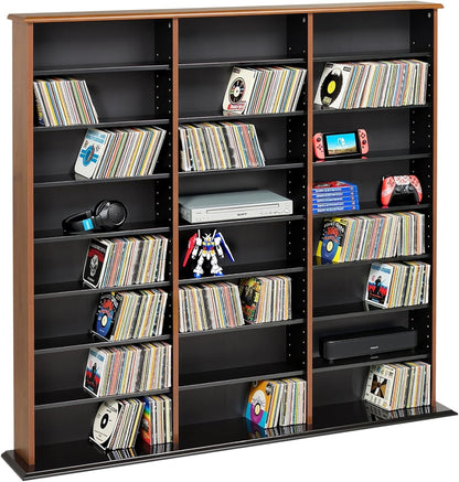 Prepac 3 Column Tall Cabinet Media Storage, Triple Width Wall, Cherry/Black