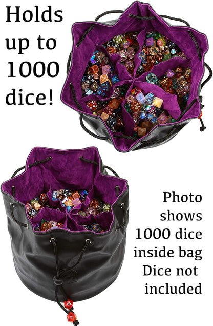 Forged Dice Co. Pouch of The Endless Hoard Dice Bag - Holds Over 1,000 Polyhedral Dice - Dice Storage Bag with 7 Pockets - Perfect for Bulk Dice - Brown/Red