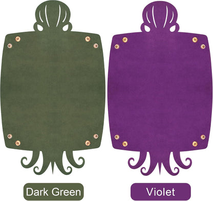 SIQUK 2 Pieces Octopus Dice Rolling Tray PU Leather Dice Mat Folding Scroll Dices Holder Trays for D&D RPG Games (Dark Green, Violet)