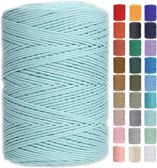 Cotton Macrame Cord 3mm x 546yards Natural Colored Macrame Supplies, Soft Craft Cotton Rope for Plant Hanger Wall Hanger Dreamcatcher (Cyan)