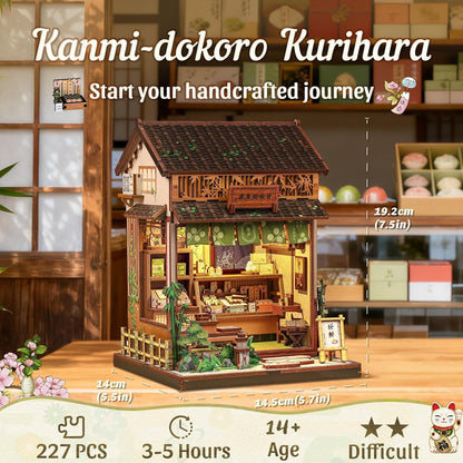 CUTEBEE Book Nook Kit - DIY Miniature House Japanese Sweet Wagashi Shop, Dollhouse Kit for Adults and Teens, Bookshelf Decor 3D Wooden Puzzle, Gifts for Family, Friends（Kanmi-dokoro Kurihara）