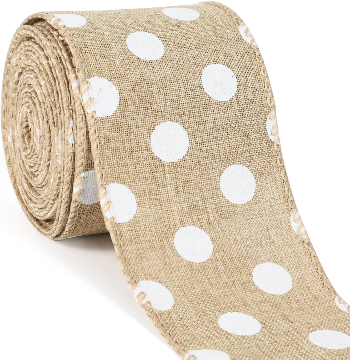Burlap Ribbon Wired, Farmhouse Rustic White Dots Ribbon for Gifts Wrapping DIY Crafts Floral Bows Wreath Making Party Supplies Holiday Home Decoration, 2.5 Inch x 10 Yards - Crafty Corner
