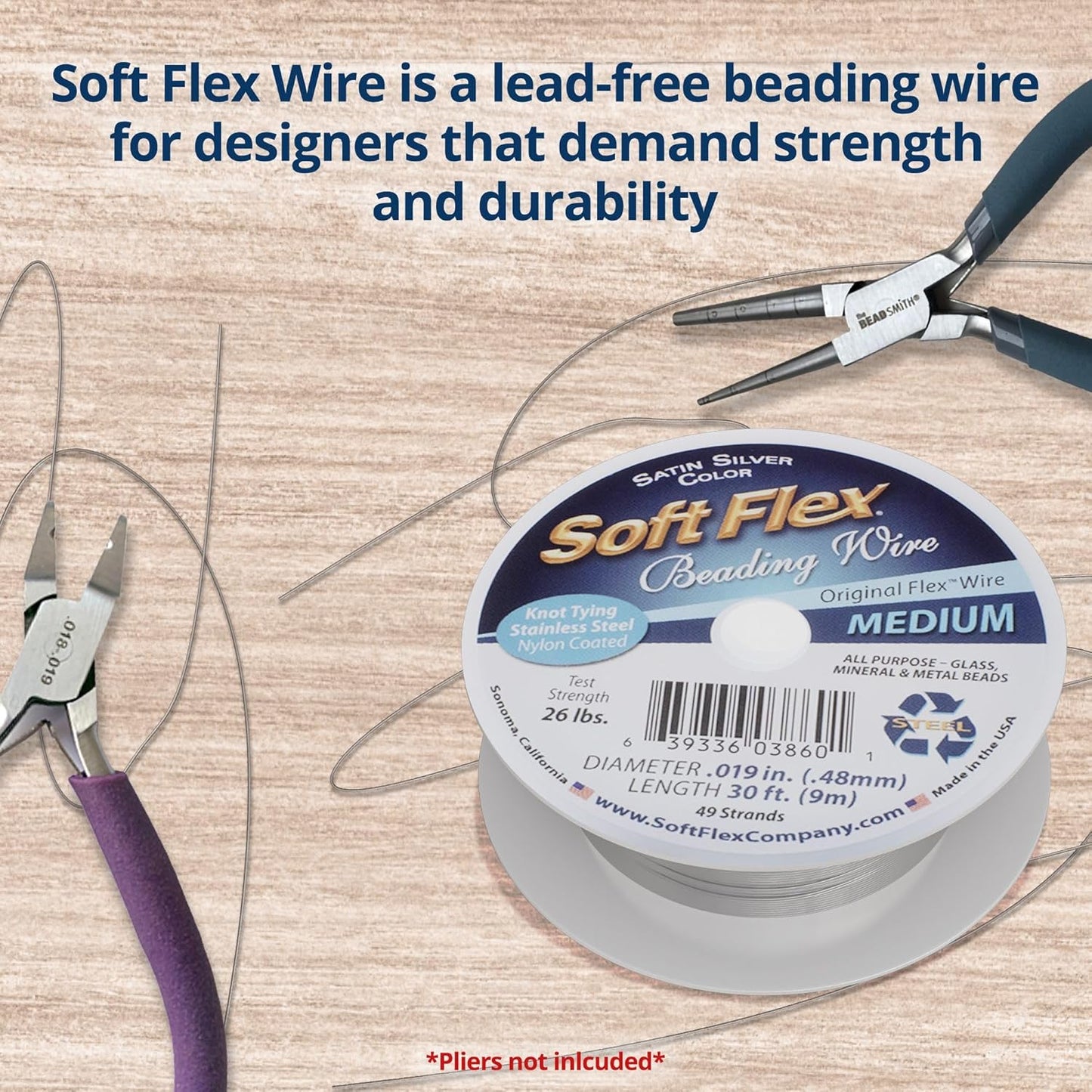 Soft Flex 49 Strand Beading Wire - Medium 0.19 Diameter - 30 Feet Nylon Design Wire - Crafty Corner