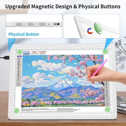 TOHETO A3 Light Board for Diamond Painting, Super Bright Magnetic Light Pad with Side Buttons, Lightbox for Tracing and Drawing, Corded Light Table for Sketching, Animation, Weeding Vinyl (White)