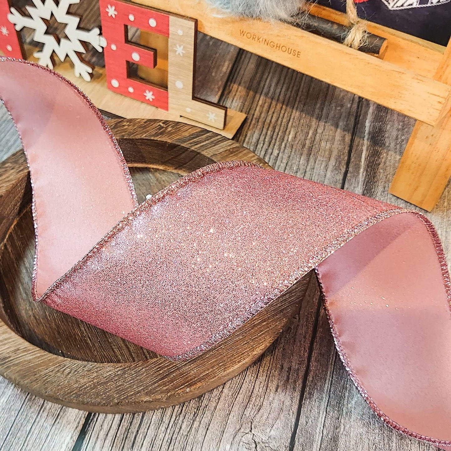 CT CRAFT LLC Glitter Wired Ribbon 2.5" x 10 Yards Rose Gold for Christmas Home Decor Bow Gift Wrapping DIY Crafts Wreath - Crafty Corner