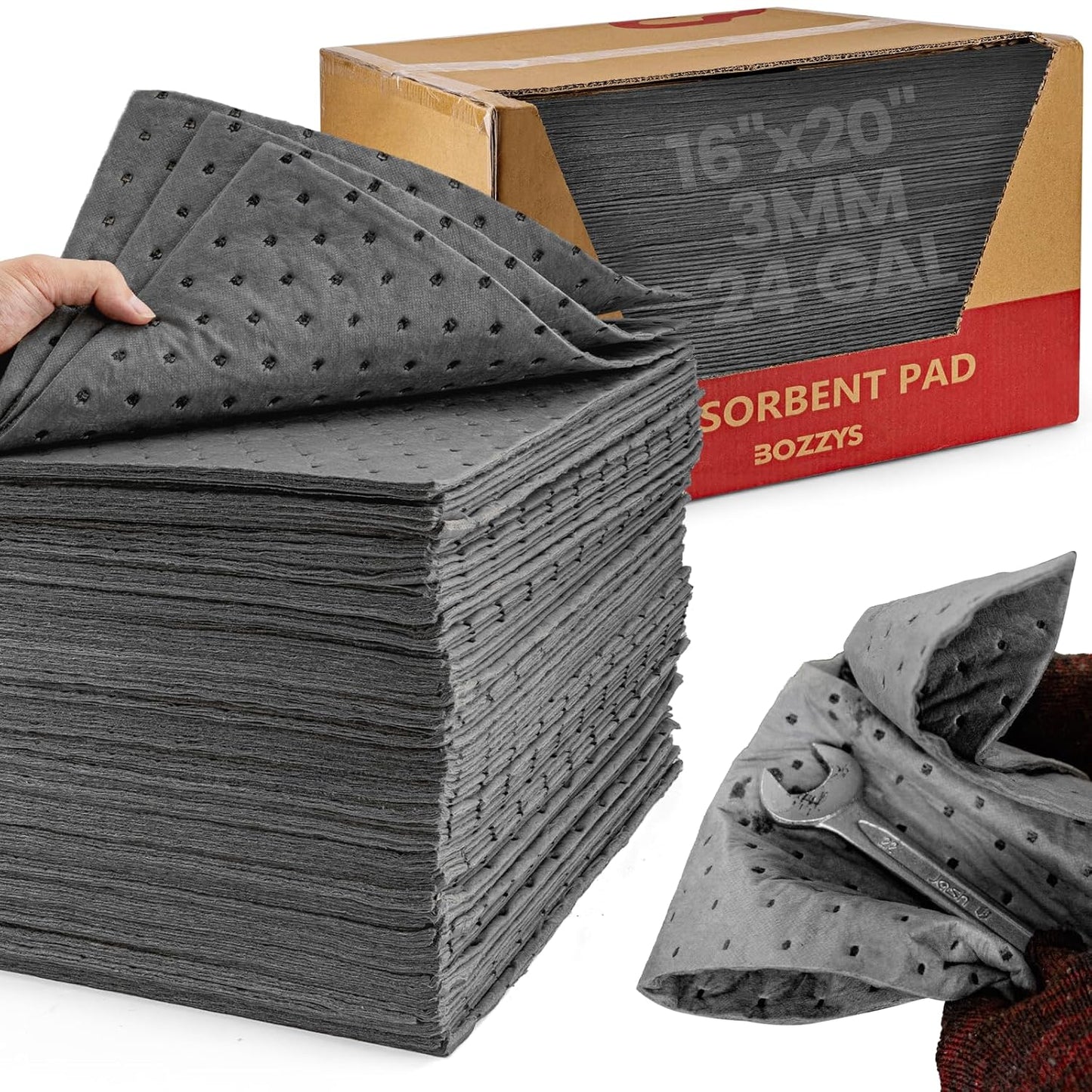Universal Absorbent Pads | 16"x20" Water Absorbent Mat 100-Pack | Industrial Spill Control for Liquids Leak(24 Gal/Box) | Oil Absorbing Sheets