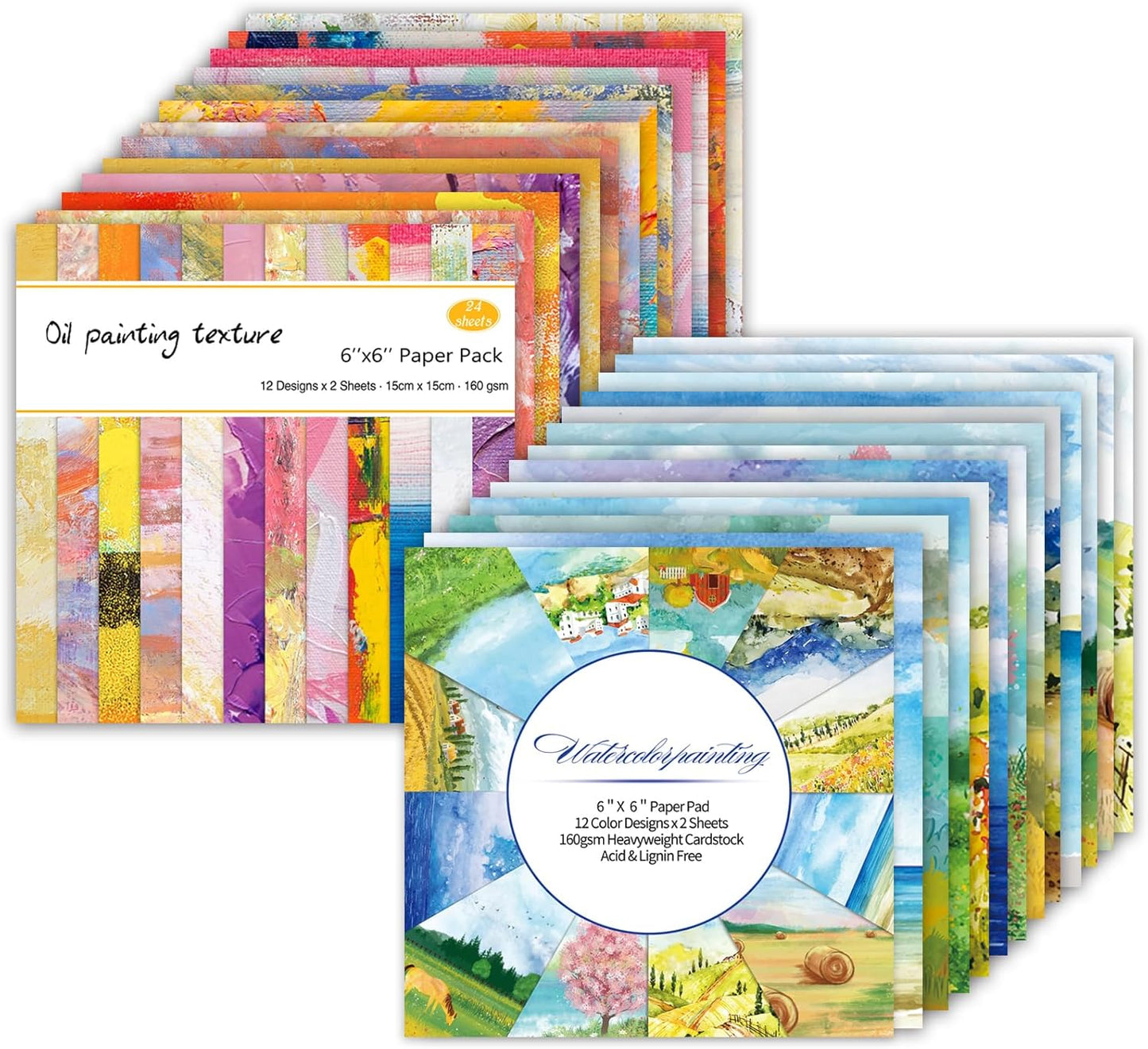 48 Sheets 24 Designs Scrapbook Paper Pad, 6"×6" Single-Sided Decopodge Craft Cardstock Paper,Scrapbooking DIY Decorative Background Cardmaking Supplies.Oil Painting&Landscape - Crafty Corner