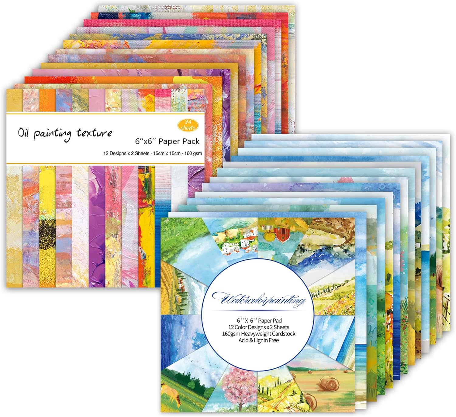 48 Sheets 24 Designs Scrapbook Paper Pad, 6"×6" Single-Sided Decopodge Craft Cardstock Paper,Scrapbooking DIY Decorative Background Cardmaking Supplies.Oil Painting&Landscape - Crafty Corner