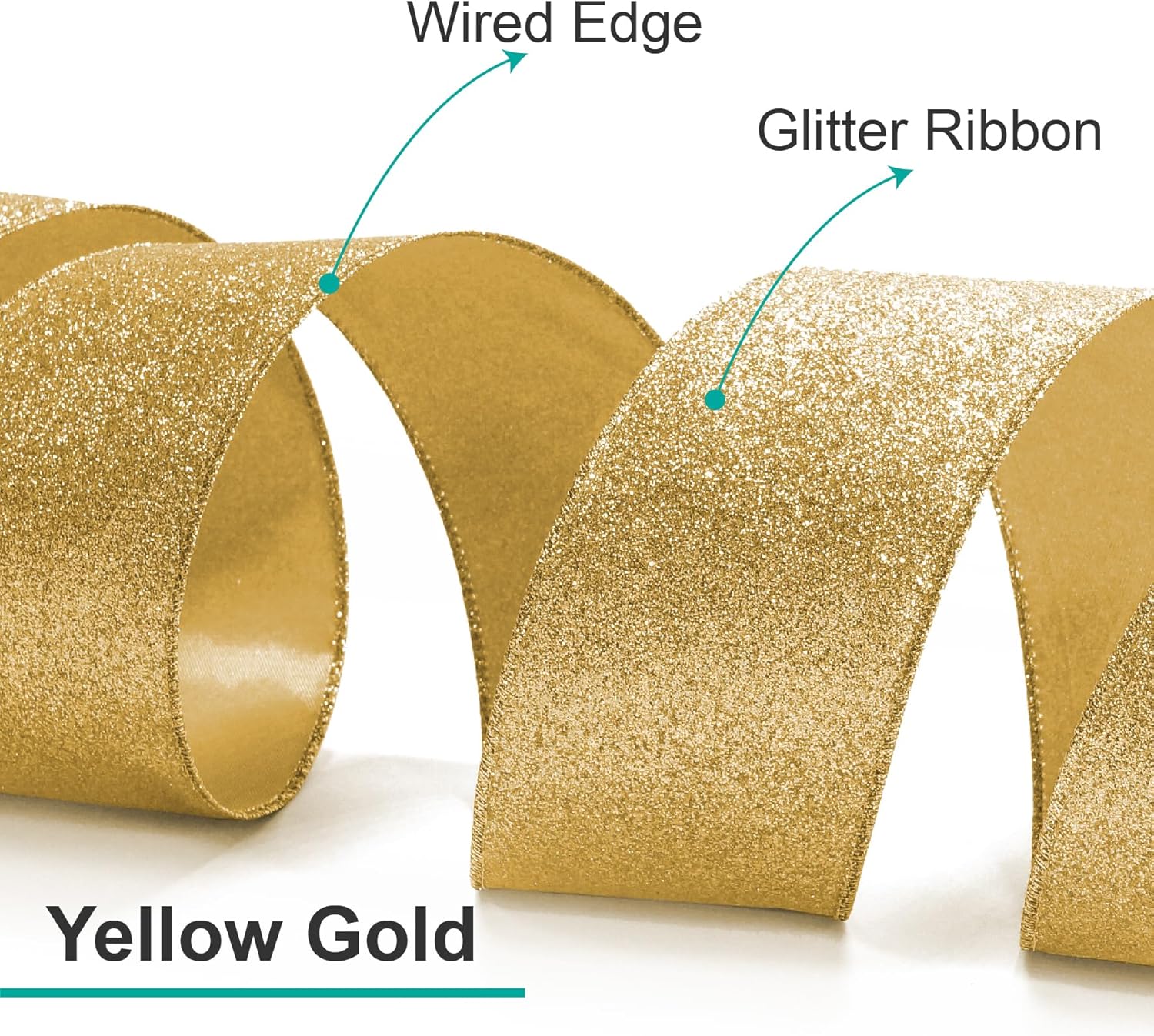 CT CRAFT LLC Glitter Wired Ribbon 1.5" x 10 Yards Yellow Gold for Christmas Home Decor Bow Gift Wrapping DIY Crafts Wreath - Crafty Corner
