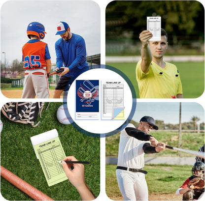 30/60/120/180 Baseball Lineup Cards with 4-Part Carbonless Copies, 4.53 x 7.87 Inch 16 Player Roster Sheets for Games, Softball Line up Coaching Accessories for Coaches and Umpires