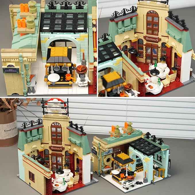 Enjbrick Parisian Garden Hotel & City Kitchen Building Set, 2376Pcs Modular House Architecture Kit Compatible with Lego, French Bistro Gourmet Chef Model, Romantic Street View Gift for Adults