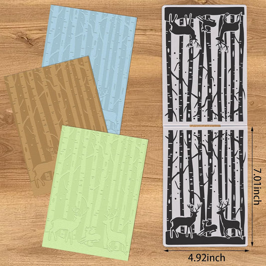 Threetols 3-D Textured Christmas Embossing Folder, Elk Background Embossing Folder for Card Making, Forest Frame DIY Plastic Scrapbooking Photo Album Card Paper DIY Craft Decor Template Mold