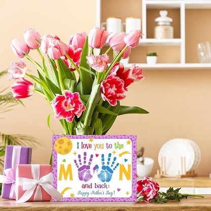 Beeveer 48 Sets Mother's Day Handprint Crafts DIY Religious Hand Keepsake Craft Gifts with Flower Stickers for Mom Dad Home Party Activities(Bright Colors)