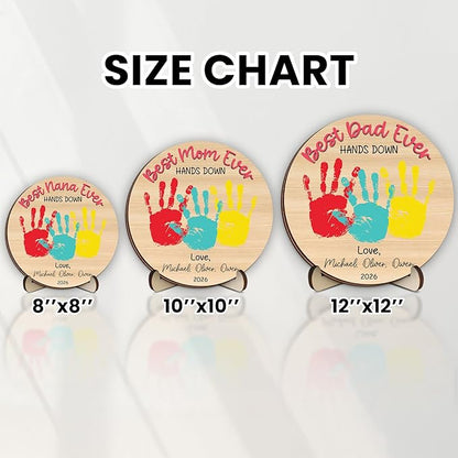 Personalized Hands Down Best Grandma Ever Handprint Kit with Non-Toxic Paint, Family Craft Wooden Sign, Fathers Day Handprint Plaque Keepsake, Valentines Day Birthday Gift for Mom, Dad, Grandma, Nana