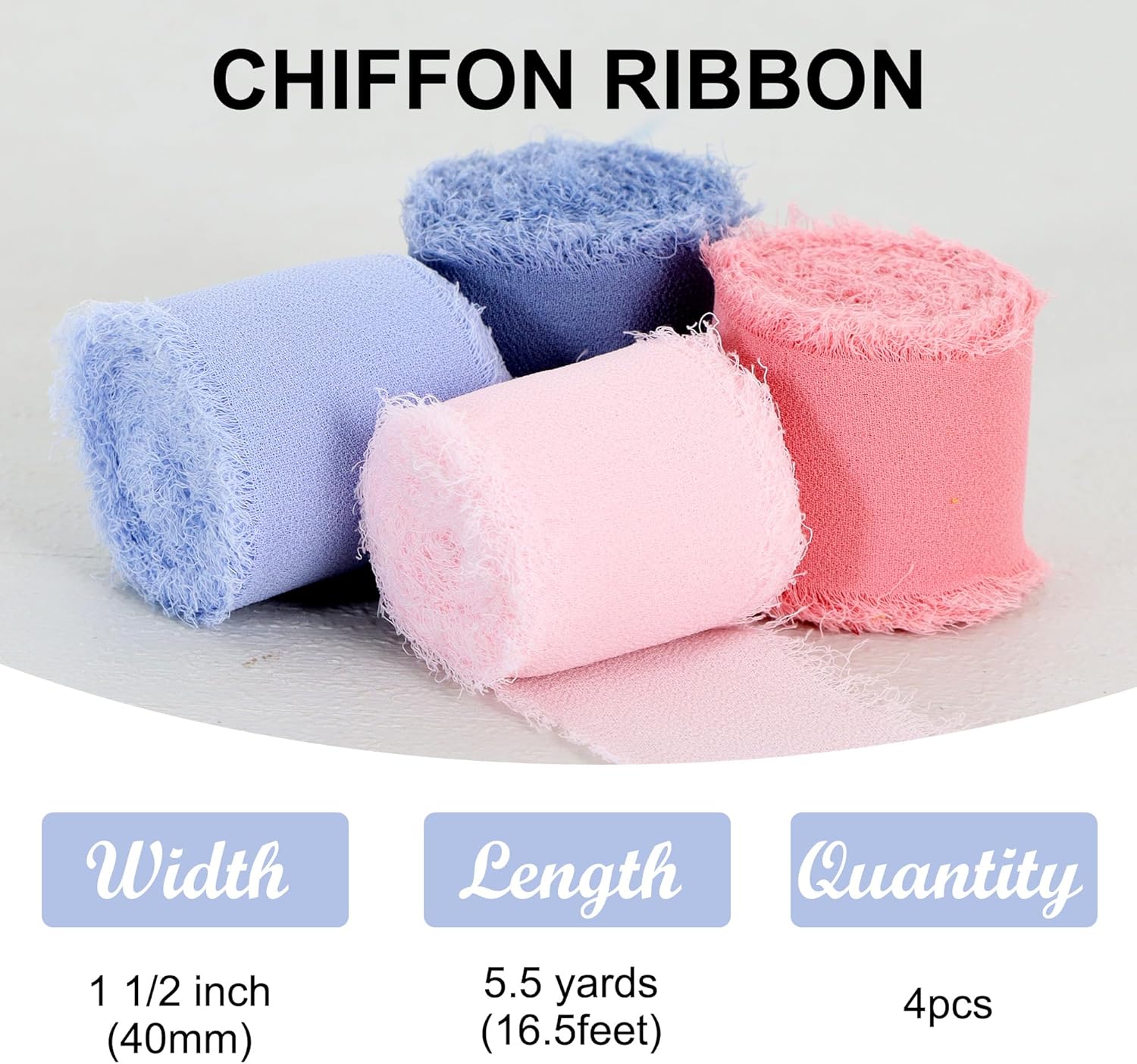 TONIFUL 4 Rolls Pink & Blue Chiffon Ribbon 1 1/2 Inch 5.5 Yards Fabric Silk for Gift Wrapping, Wedding Party Decoration, Flower Bouquet, Bows Making, DIY Crafts - Crafty Corner