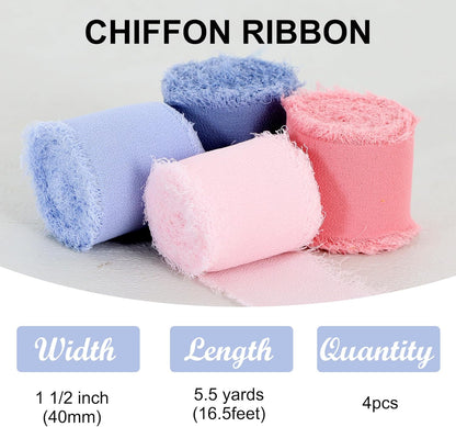 TONIFUL 4 Rolls Pink & Blue Chiffon Ribbon 1 1/2 Inch 5.5 Yards Fabric Silk for Gift Wrapping, Wedding Party Decoration, Flower Bouquet, Bows Making, DIY Crafts - Crafty Corner