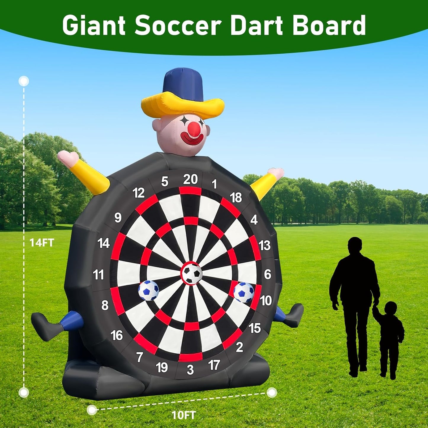 14ft Giant Inflatable Soccer Dart Board with 8 Golf Balls & 2 Soccer Balls Kickball Dartboard Soccer Darts Inflatable with 350W Blower and Air Pump for Outdoor Yard Gym Camp Sport Games