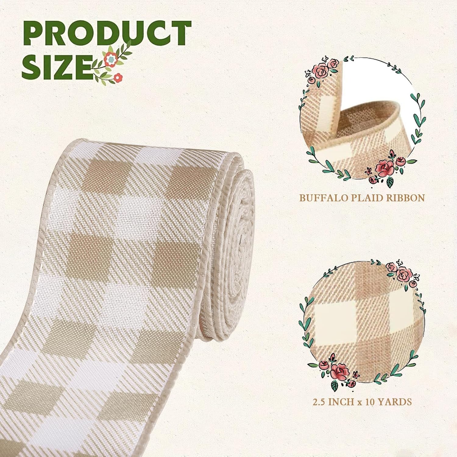 Burlap Ribbon Wired, Farmhouse Buffalo Plaid Ribbon Rustic Fabrics for Gifts Wrapping DIY Crafts Floral Bows Wreath Making Party Supplies Holiday Home Decoration, 2.5 Inch x 10 Yards - Crafty Corner