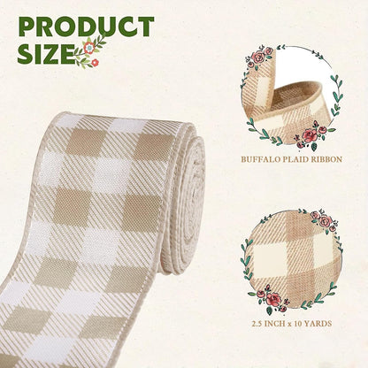 Burlap Ribbon Wired, Farmhouse Buffalo Plaid Ribbon Rustic Fabrics for Gifts Wrapping DIY Crafts Floral Bows Wreath Making Party Supplies Holiday Home Decoration, 2.5 Inch x 10 Yards - Crafty Corner