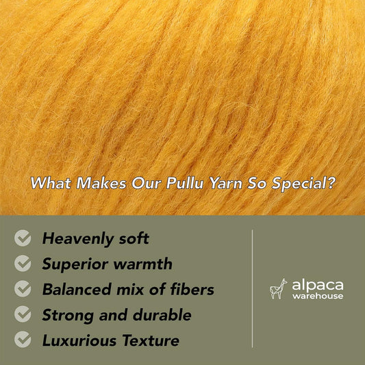 Pullu - Baby Alpaca Merino Wool Yarn Set of 3 Skeins (150 Grams) Worsted Weight - Sourced Directly from Peru - Heavenly Soft and Perfect for Knitting and Crocheting (Golden Yellow)