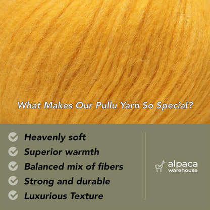 Pullu - Baby Alpaca Merino Wool Yarn Set of 3 Skeins (150 Grams) Worsted Weight - Sourced Directly from Peru - Heavenly Soft and Perfect for Knitting and Crocheting (Golden Yellow)