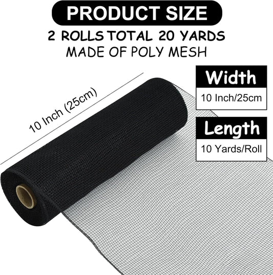 TONIFUL 2 Rolls 10 Inch Black Decorative Mesh Ribbbon Rolls, Fabric Mesh for Mesh Wreath Supplies, Front Door Wreath Crafts Tree Decor Christmas NewYears Halloween Decoration (10 yds/roll) - Crafty Corner