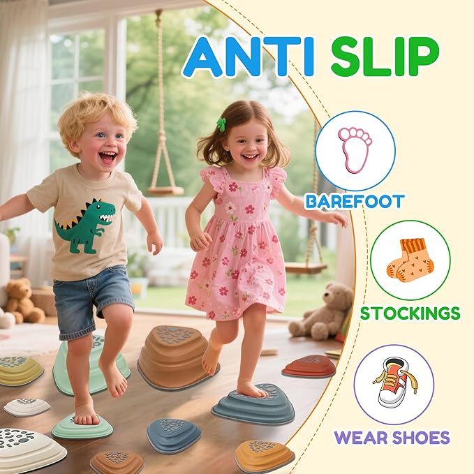 Kids Balance Stepping Stones Triangular 11PCS Non-Slip Toddler Stepping Stones for Ages 3-8 Years – Durable & Fully Rounded Edges