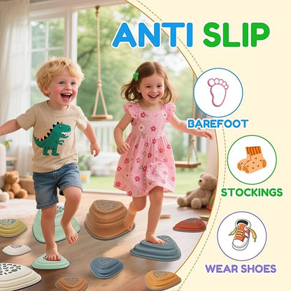 Kids Balance Stepping Stones Triangular 11PCS Non-Slip Toddler Stepping Stones for Ages 3-8 Years – Durable & Fully Rounded Edges