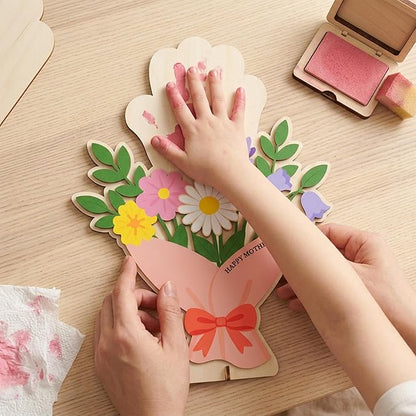 HYPERI DIY Mothers Day Crafts for Kids Handprint Art, Handprints Wooden Rose Flower Bouquet, Mothers Day Gifts for Mom from Kids, for Grandma from Grandkids, Mothers Day Keepsake Craft (Mom Bouquet)