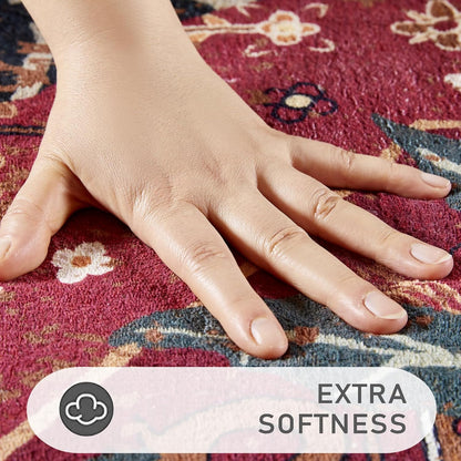 Tribal Rugs Summer Tropical 4x6 Area Rugs Wine Red Traditional Boho Vintage Oriental Rug Carpet for Bedroom Kitchen Dining Living Room Indoor Entryway Washable