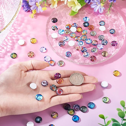 100Pcs Printed Glass Cabochons for Jewelry Making, Vortex Printed Half Round Cameo Dome Tiles Flatback Dome Cabochons for Photo Cameo Pendant Scrapbooking DIY Crafts