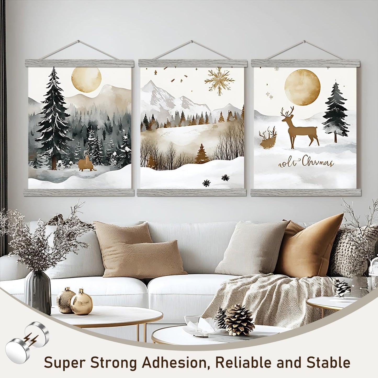 Artmag Magnetic Poster Hanger Frame, 28x22 28x40 28x29 Light Wood Wooden Magnet Canvas Artwork Print Poster Hangers Frames Hanging Kit (Grey, 28")