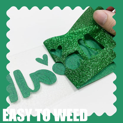 Christmas Green Glitter HTV Heat Transfer Vinyl, 12" x 8ft lron on Vinyl, for T-Shirt Ironing, Vinyl HTV Easy to Cut and Weed, The Best Choice for DIY Creativity. (Greener, 12" x 8ft)