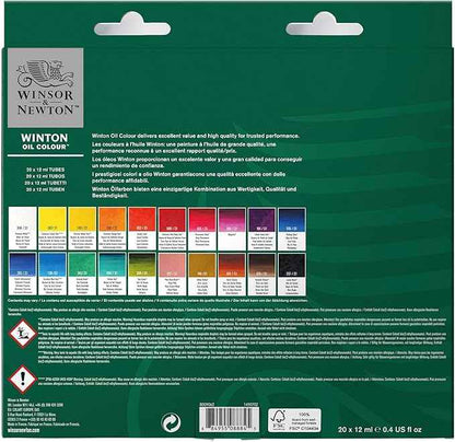 Winsor & Newton Winton Oil Color Paint Set, 20 x 12ml (0.4-oz) Tubes