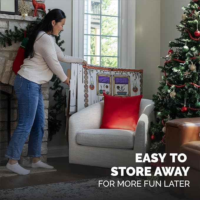 Bankers Box at Play Large Color in Winter Cottage Playhouse, Cardboard Playhouse and Life Size Craft Activity for Kids and Families