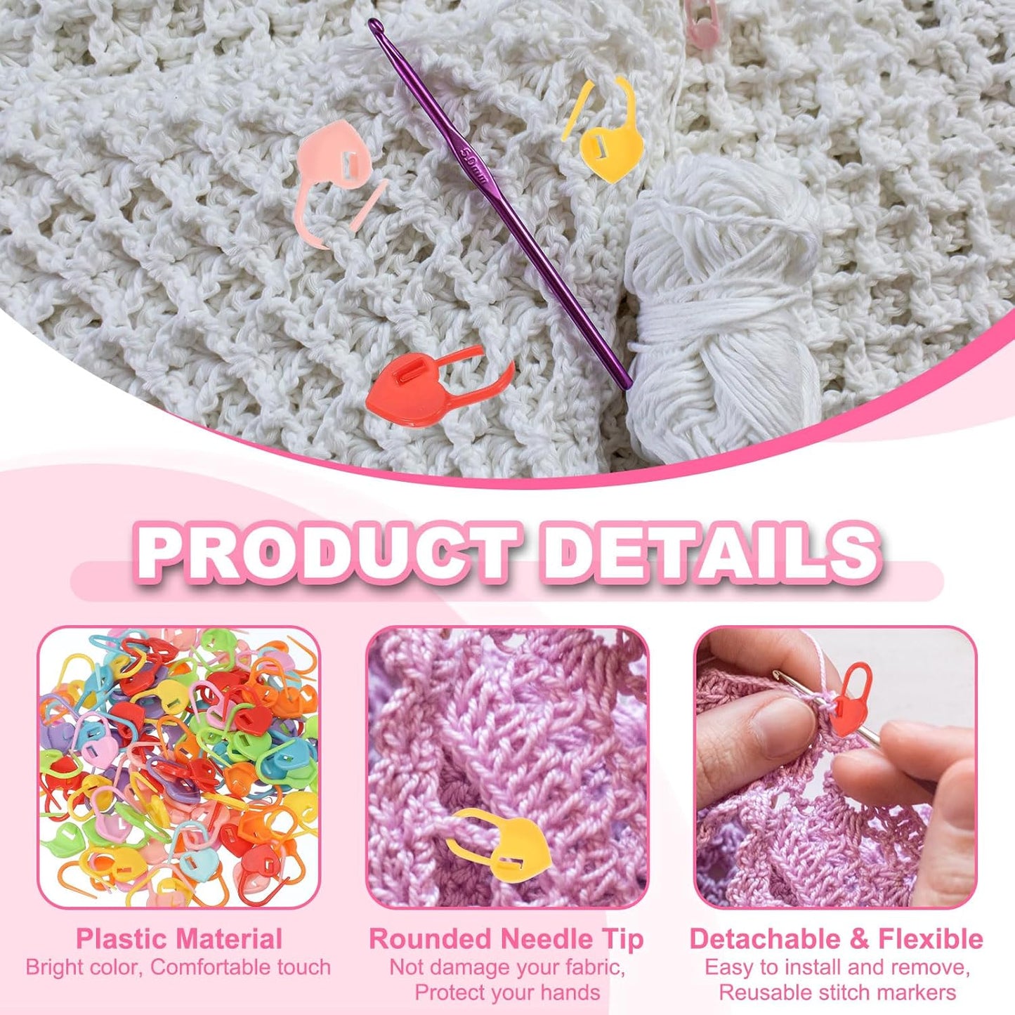 uxcell 400pcs Stitch Markers for Crocheting, Heart Shaped Crochet Marker Needle Clip Counter for Knitting Clothing Tag DIY Craft,Pink