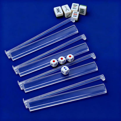 Mahjong All-in-One Tile Rack & Pusher, Clear Acrylic Mahjong Rack and Pusher Combo, Enhanced Mah Jongg Tile Holders Set of 4，Color，with 4 Dics (Transparent)