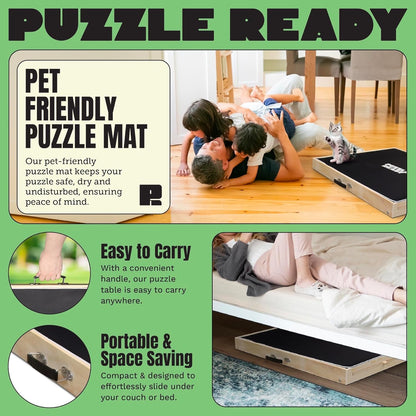 Puzzle Ready Puzzle Table with Drawers - 1500-Piece Wood, 27" x 36", Foldable & Portable - Jigsaw Puzzle Table & Organizer Design with 4 Color-Coded Trays, 3 Tilt Angles & Cover Mat