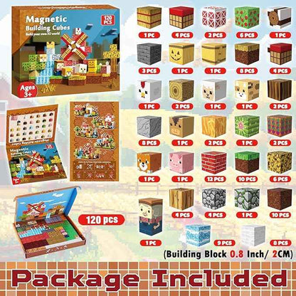 120 PCS Magnetic Blocks - Magnetic Building Blocks, Magnetic Farm Animal Homes Stacking Magnets for Kids, STEM Montessori Sensory Toys for Kids 3+ Boys and Girls Christmas Birthday Gifts