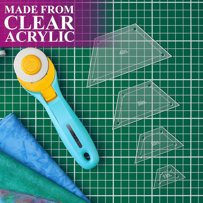 Quilting Acrylic Template Set | Precision Tools for Quilting Enthusiasts | Half Hexagon Design | Includes Sizes 4", 3", 2", 1" | 1/8 Clear Acrylic | 1/4" Seam Allowance for Accuracy